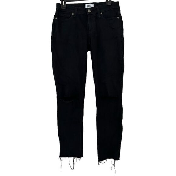 Paige Verdugo Ankle Distressed Raw Hem Jean In Black Size 27 - Picture 8 of 9